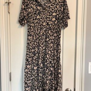 H&M Black and Cream Floral Midi Dress